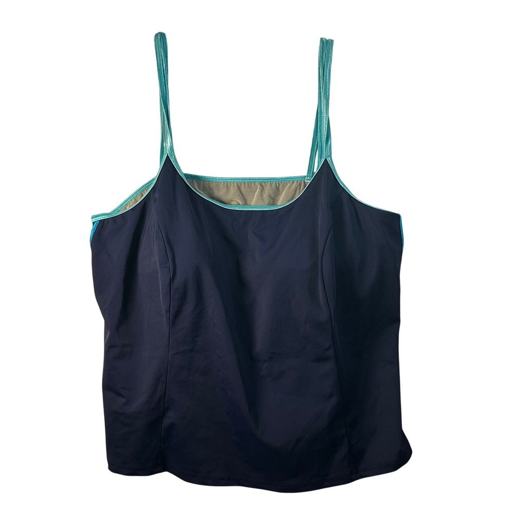 It Figures! Womens Plus 18W Navy‎ Blue Teal Stripe Tankini Swim Top A7471
